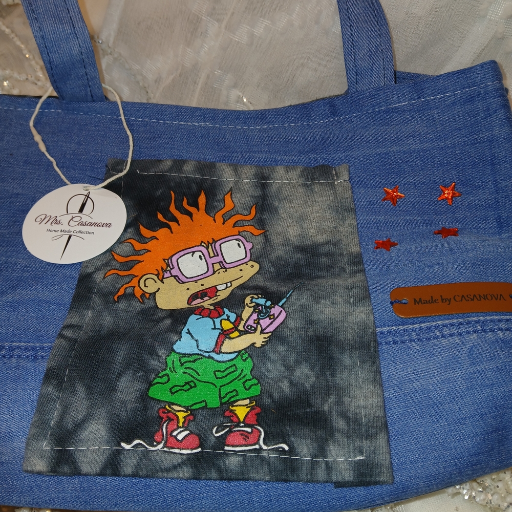 Blue Denim Cartoon Tote Bag